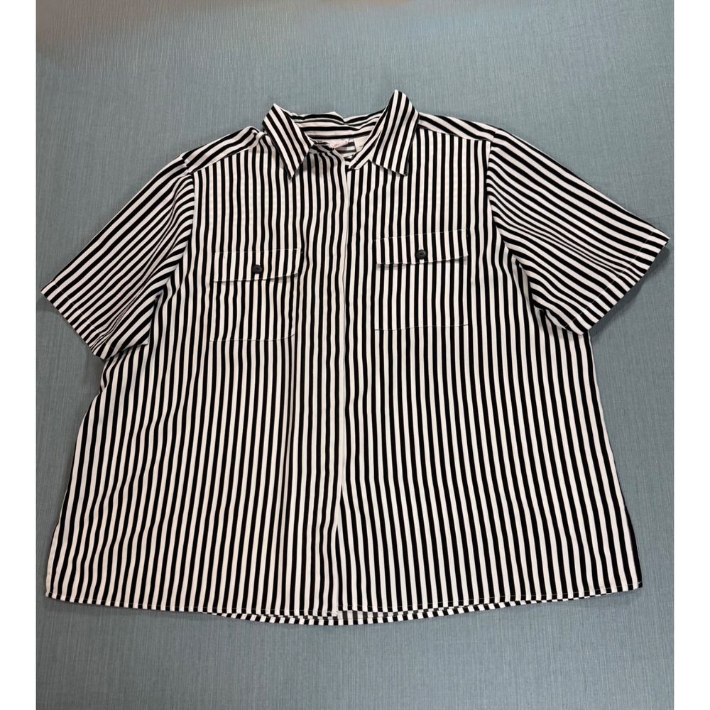 Bobbie Brooks Woman Black White Striped Button Down Blouse‎ Plus Size 22W 24W